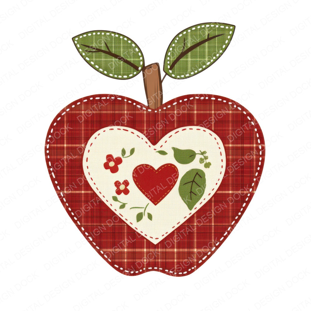 Fabric Apple with Heart fussy cut sheet in A4 format showing all 12 designs on one printable page