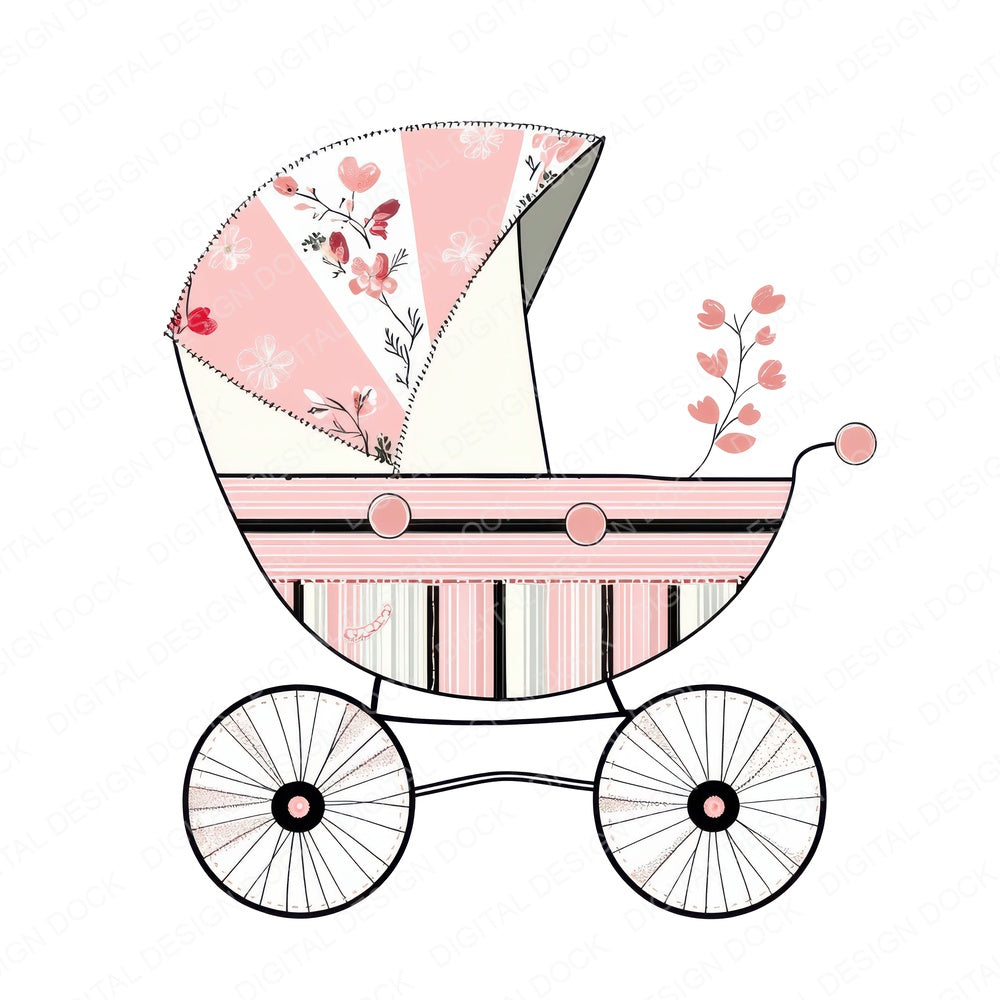 Fabric Baby Pram fussy cut sheet in A4 format showing all 12 designs on one printable page