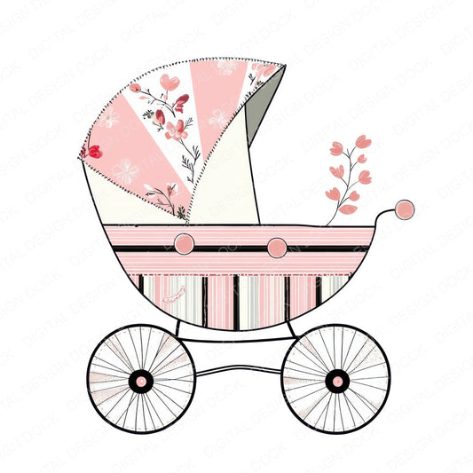 Fabric Baby Pram fussy cut sheet in A4 format showing all 12 designs on one printable page