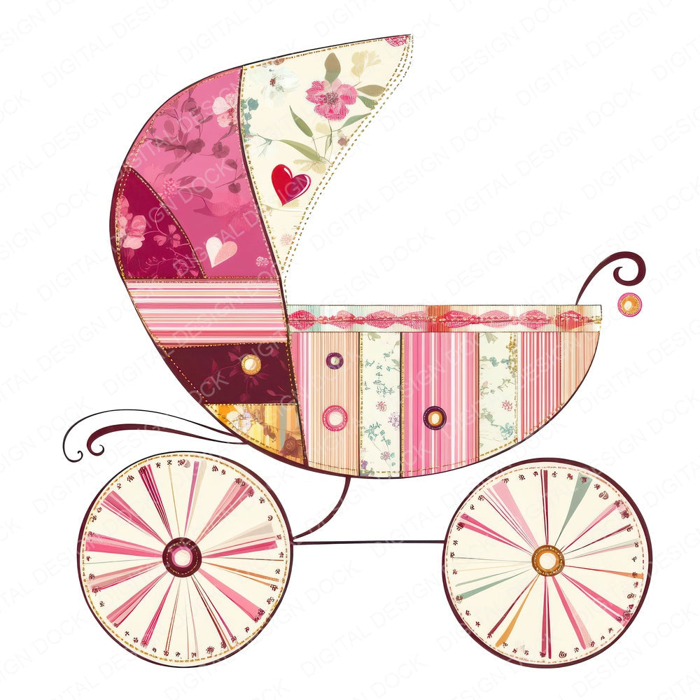Fabric Baby Pram fussy cut sheet in US Letter format showing all 12 designs on one printable page