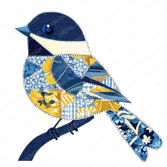 Fabric Blue Tit Patch Checkered fussy cut sheet in A4 format showing all 12 designs on one printable page