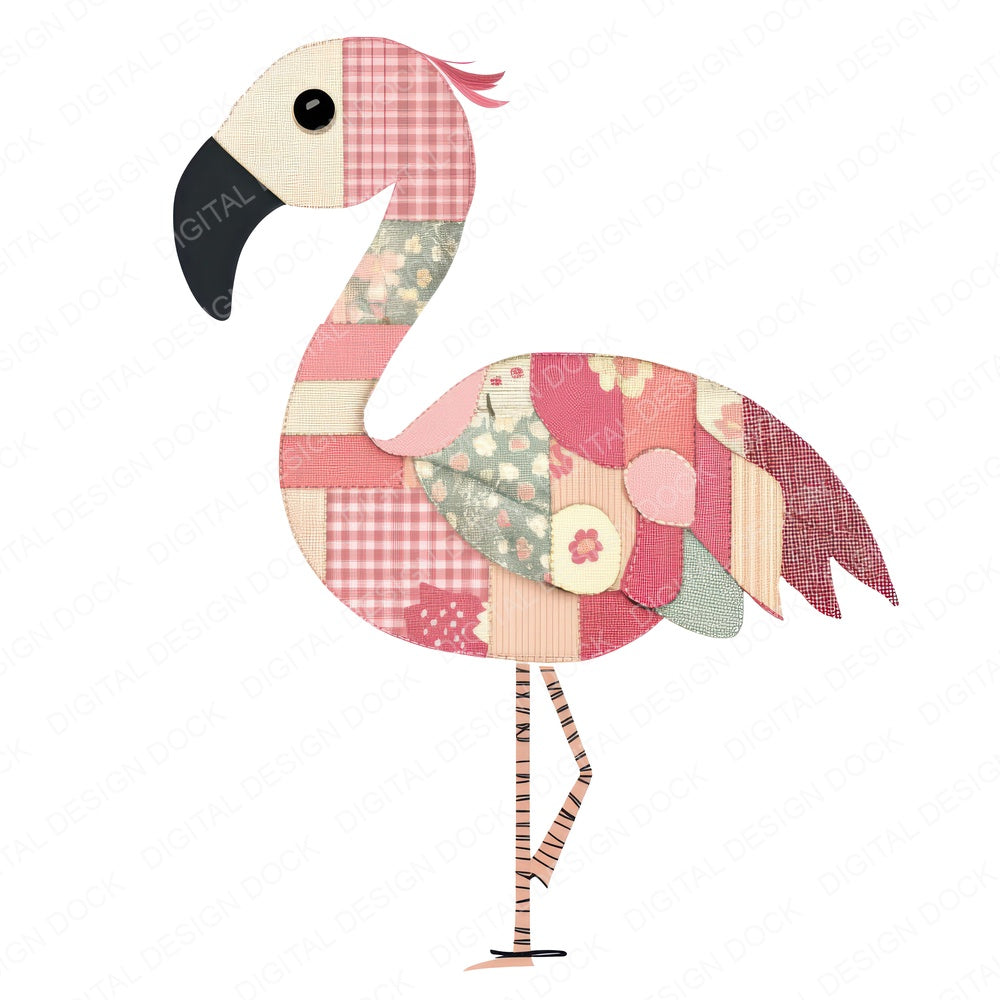Fabric Button Wing Flamingo fussy cut sheet in A4 format showing all 12 designs on one printable page
