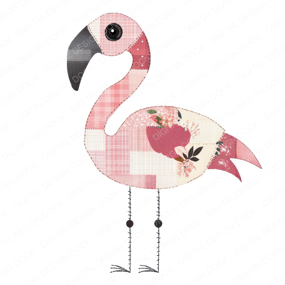 Fabric Button Wing Flamingo fussy cut sheet in US Letter format showing all 12 designs on one printable page