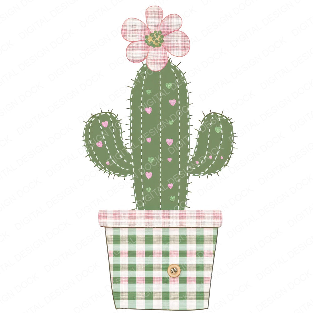 Fabric Cactus in Pot fussy cut sheet in A4 format showing all 12 designs on one printable page
