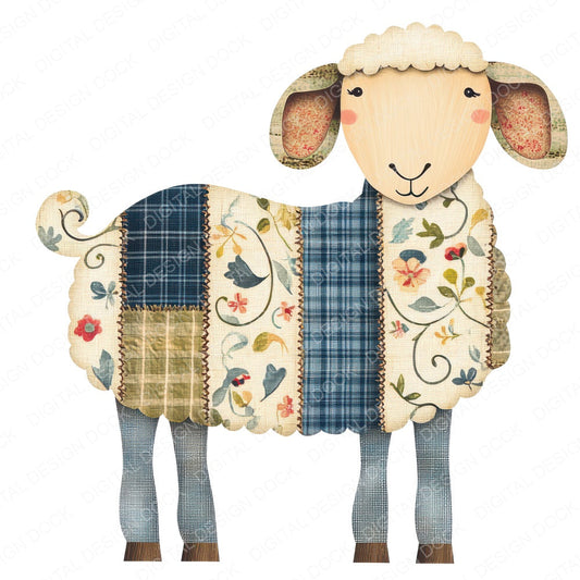 Fabric Cute Floral Patch Sheep fussy cut sheet in US Letter format showing all 12 designs on one printable page