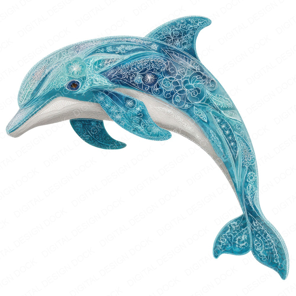 Fabric Dolphin fussy cut sheet in US Letter format showing all 12 designs on one printable page
