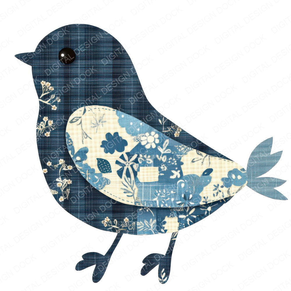 Fabric Dusty Blue Patch Bird fussy cut sheet in A4 format showing all 12 designs on one printable page