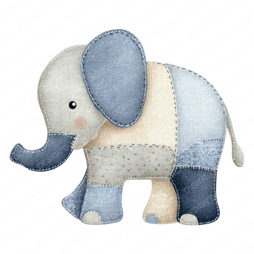 Fabric Elephant fussy cut sheet in A4 format showing all 12 designs on one printable page