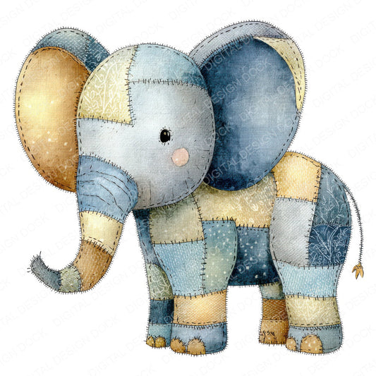 Fabric Elephant fussy cut sheet in US Letter format showing all 12 designs on one printable page