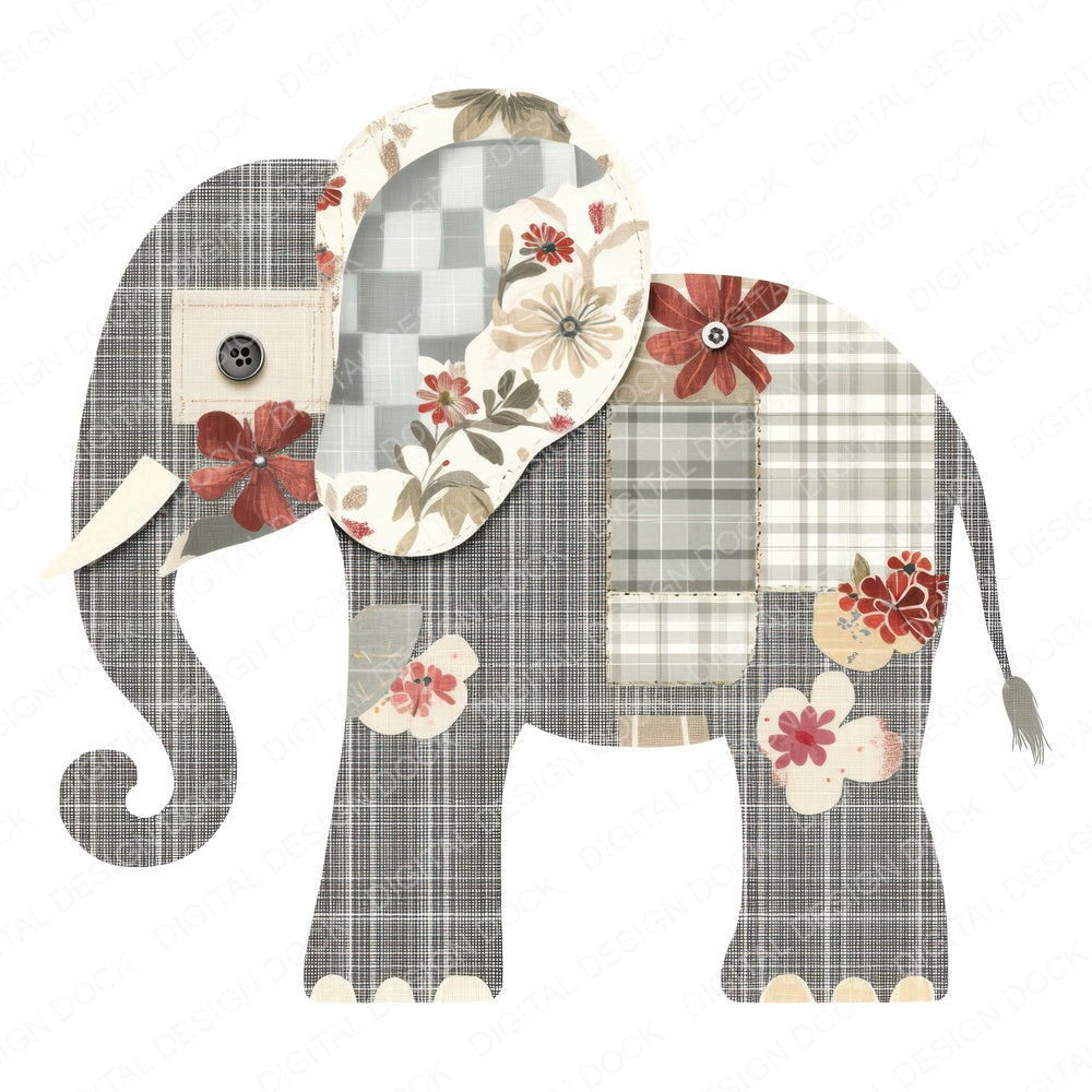 Fabric Elephant Toy fussy cut sheet in A4 format showing all 12 designs on one printable page