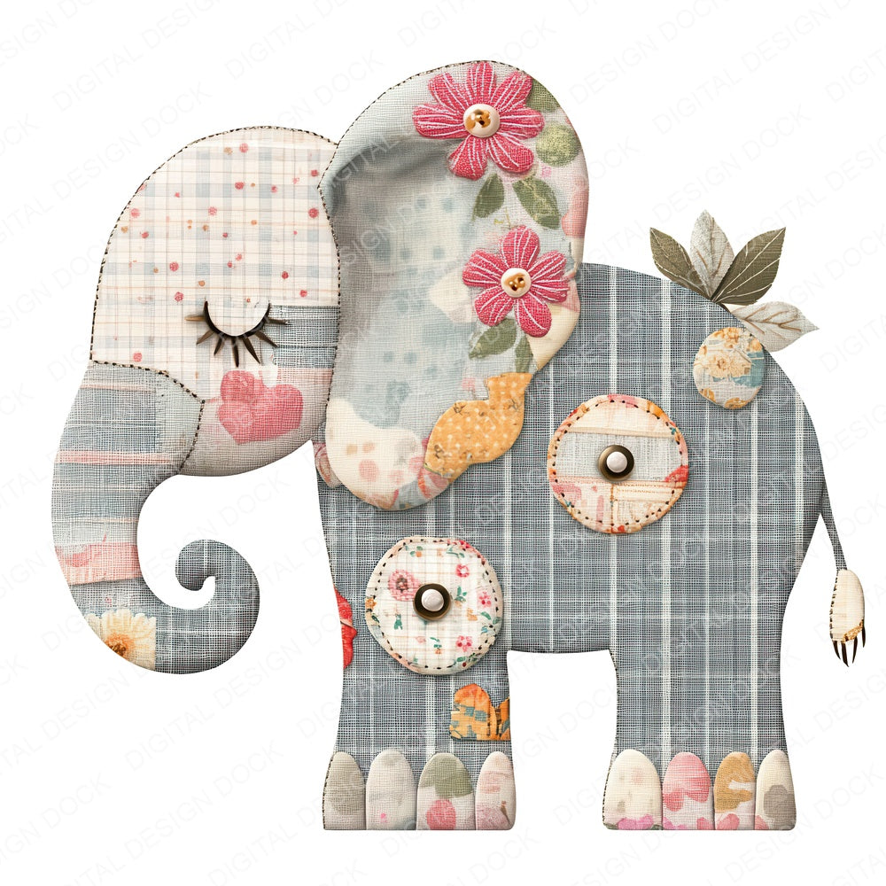 Fabric Elephant Toy fussy cut sheet in US Letter format showing all 12 designs on one printable page