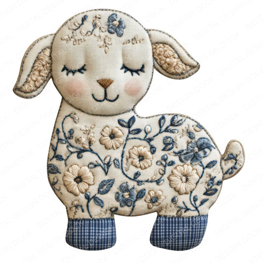 Fabric Embroidered Floral Lamb fussy cut sheet in US Letter format showing all 12 designs on one printable page