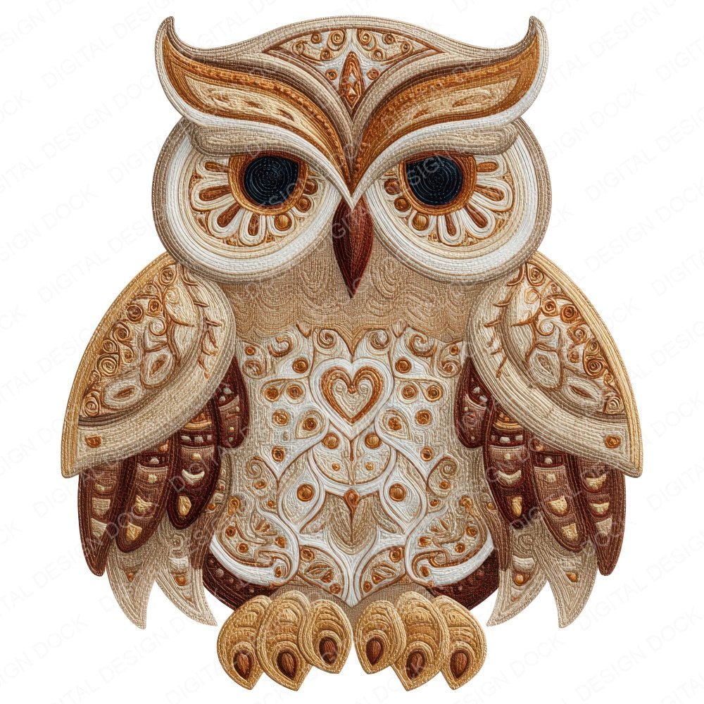 Fabric Embroidered Owl fussy cut sheet in A4 format showing all 12 designs on one printable page