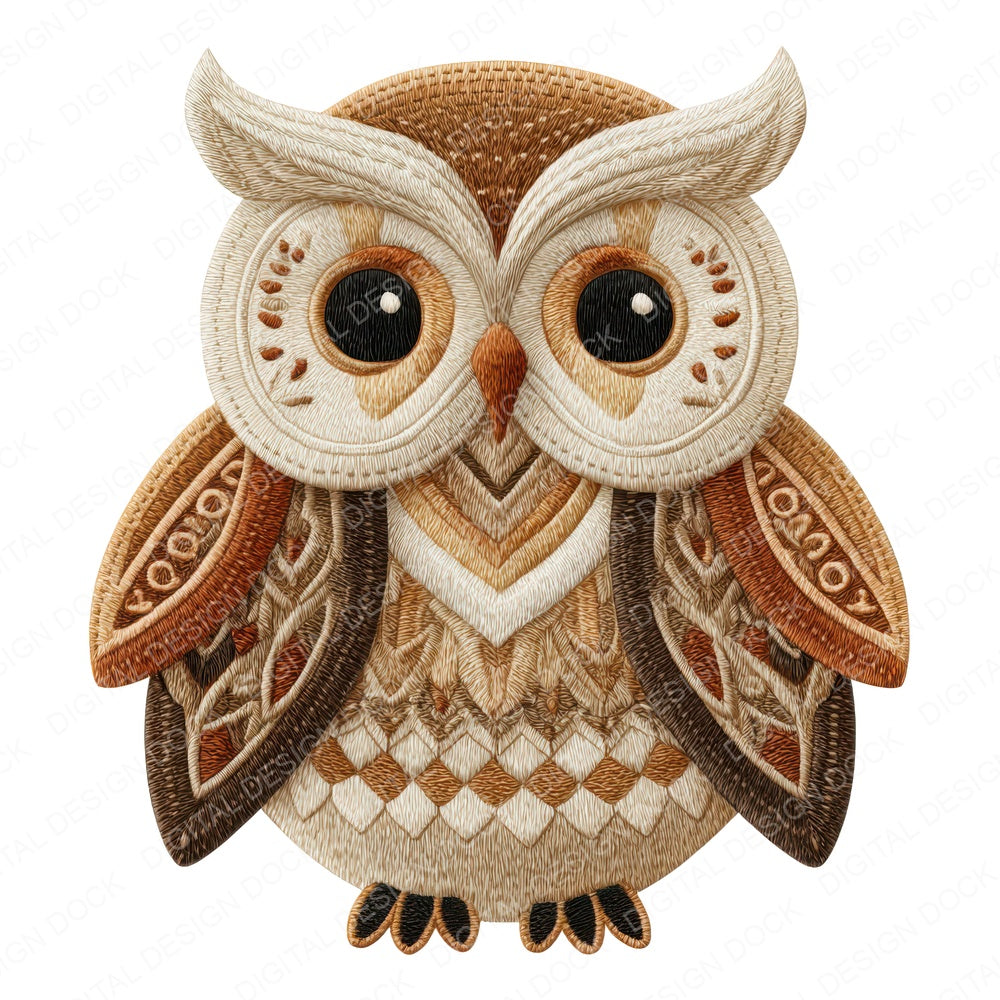 Fabric Embroidered Owl fussy cut sheet in US Letter format showing all 12 designs on one printable page