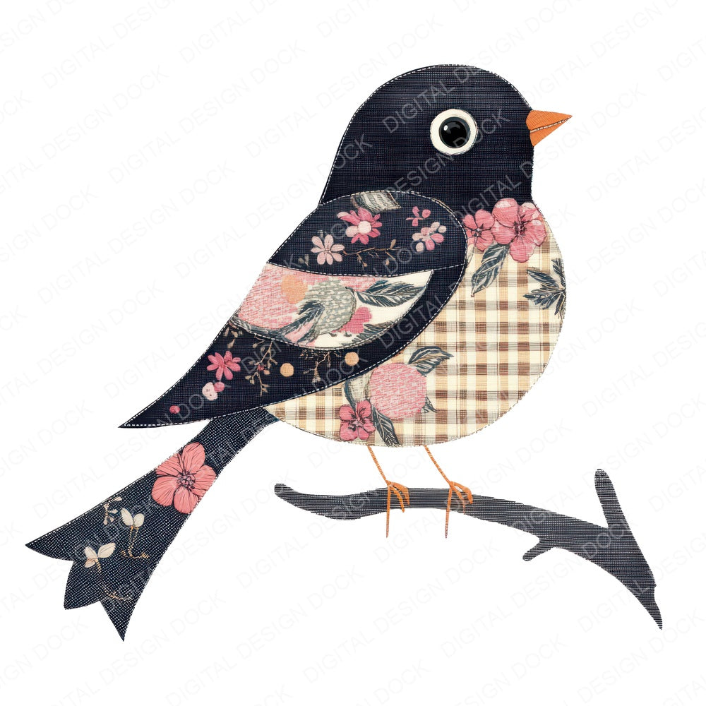 Fabric Embroidered Wing Songbird fussy cut sheet in A4 format showing all 12 designs on one printable page