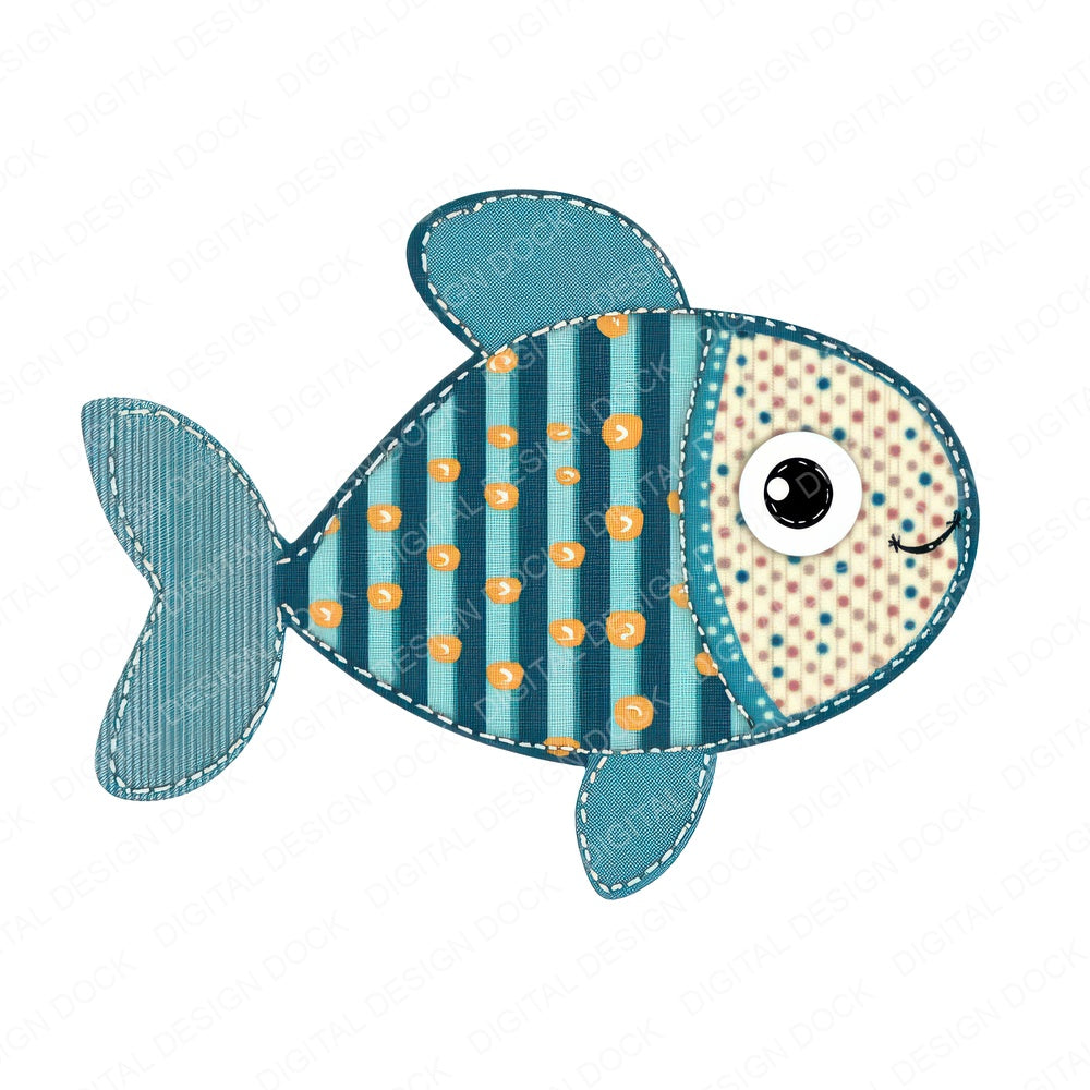 Fabric Fish Patch fussy cut sheet in US Letter format showing all 12 designs on one printable page