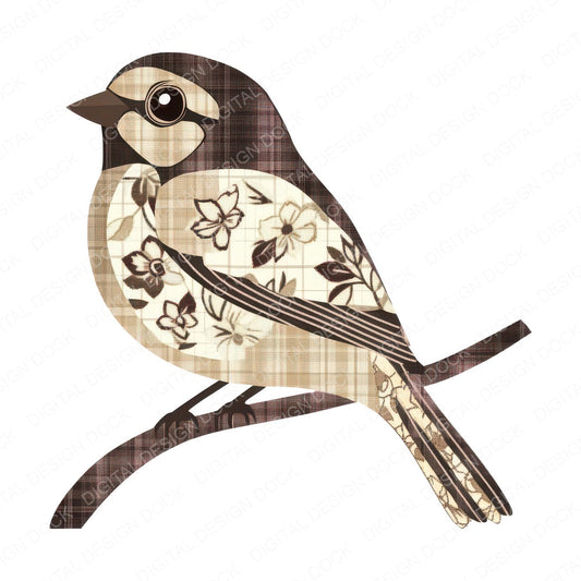 Fabric Floral Wing Sparrow fussy cut sheet in A4 format showing all 12 designs on one printable page
