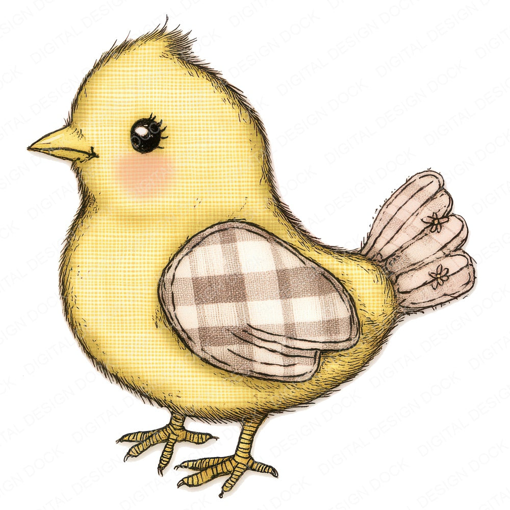 Fabric Gingham Chick with Flower fussy cut sheet in A4 format showing all 12 designs on one printable page