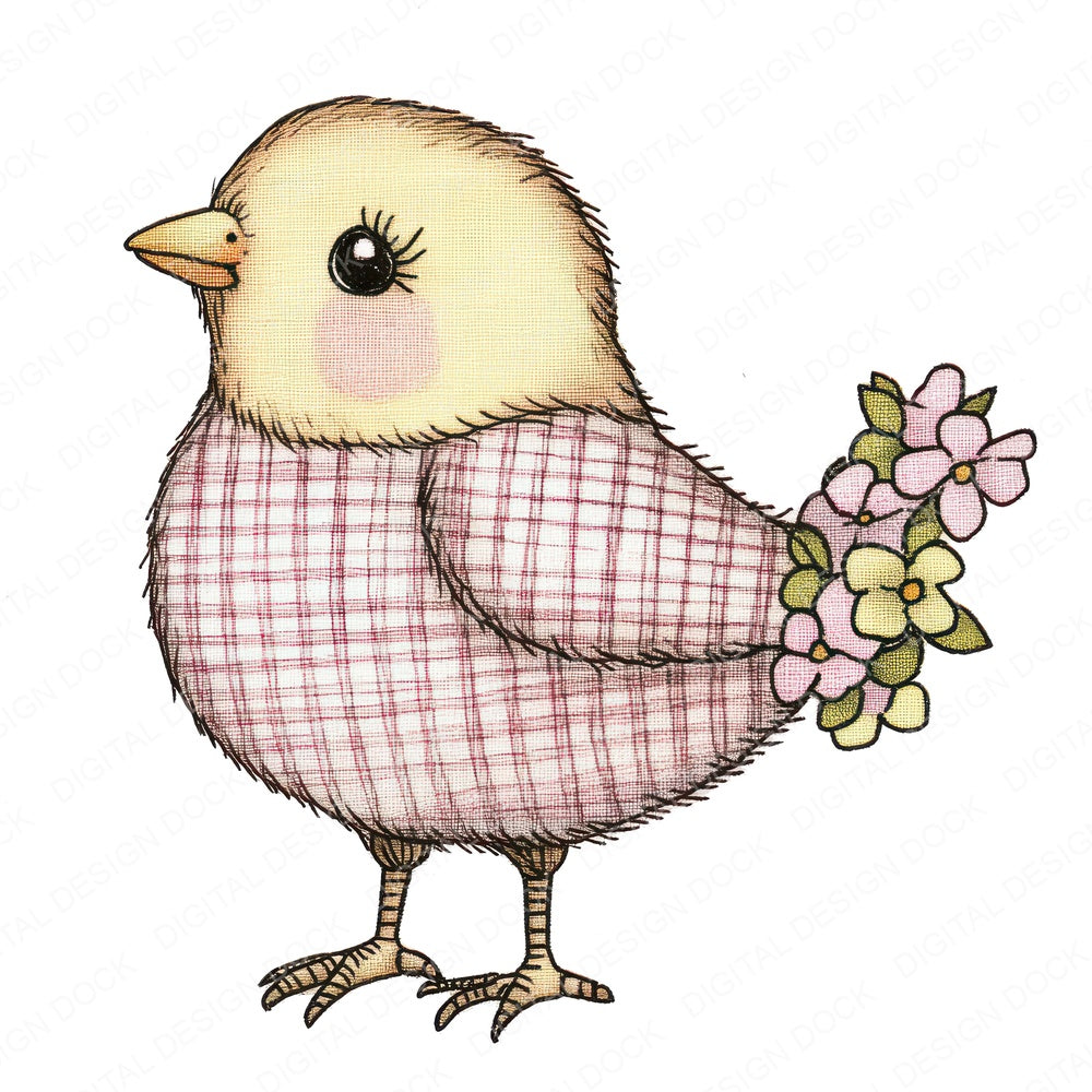 Fabric Gingham Chick with Flower fussy cut sheet in US Letter format showing all 12 designs on one printable page