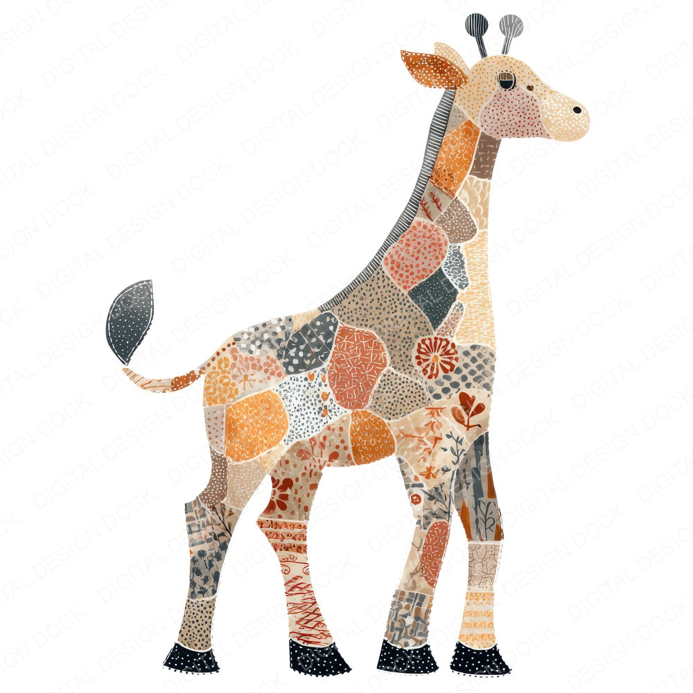 Fabric Giraffe fussy cut sheet in A4 format showing all 12 designs on one printable page