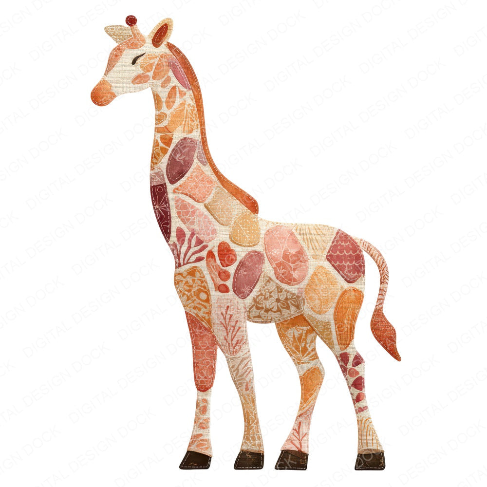 Fabric Giraffe fussy cut sheet in US Letter format showing all 12 designs on one printable page