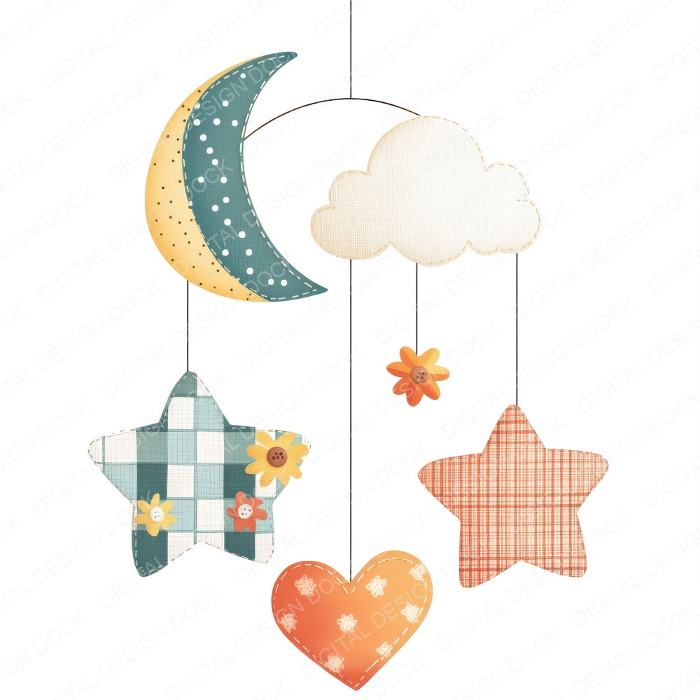 Fabric Hanging Mobile fussy cut sheet in A4 format showing all 12 designs on one printable page