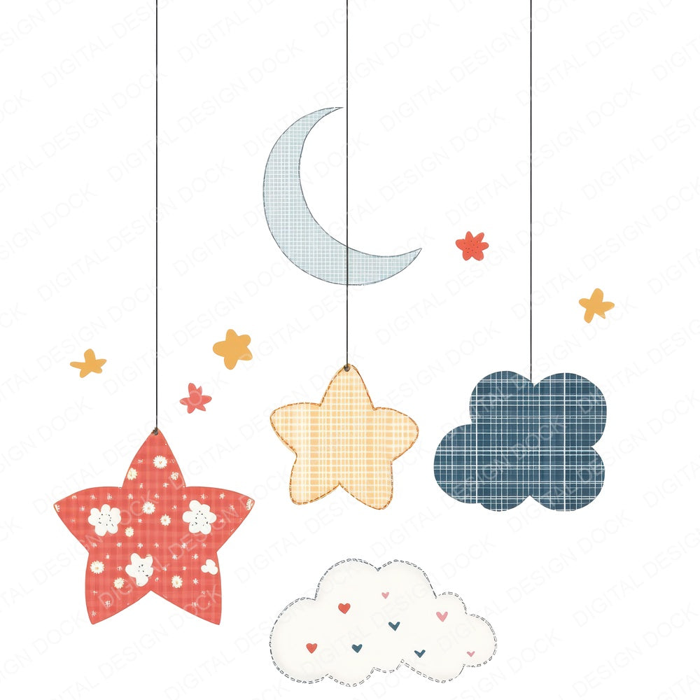 Fabric Hanging Mobile fussy cut sheet in US Letter format showing all 12 designs on one printable page