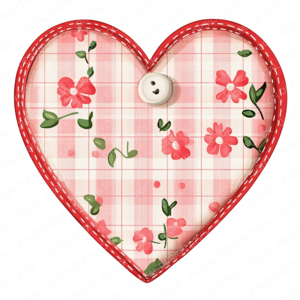 Fabric Heart with Button fussy cut sheet in US Letter format showing all 12 designs on one printable page
