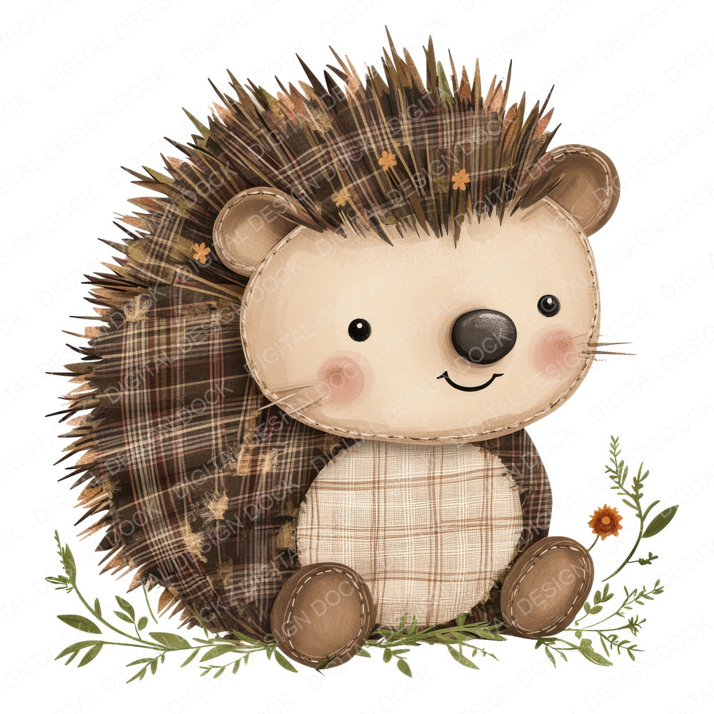 Fabric Hedgehog Patch fussy cut sheet in A4 format showing all 12 designs on one printable page