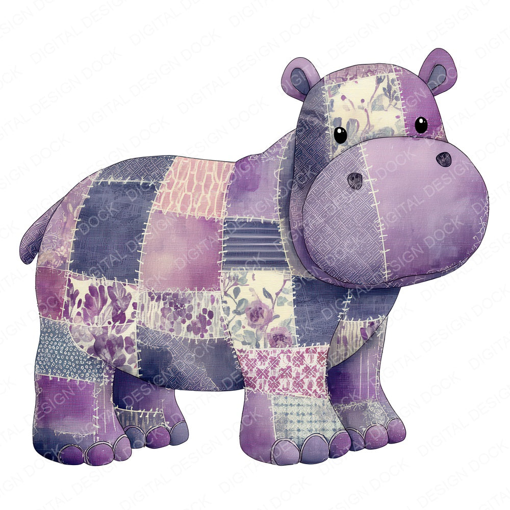 Fabric Hippo fussy cut sheet in A4 format showing all 12 designs on one printable page