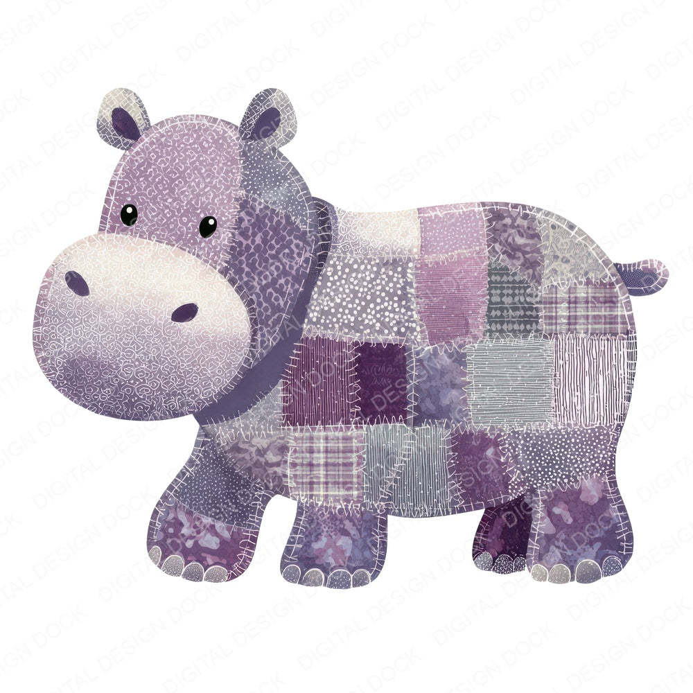 Fabric Hippo fussy cut sheet in US Letter format showing all 12 designs on one printable page
