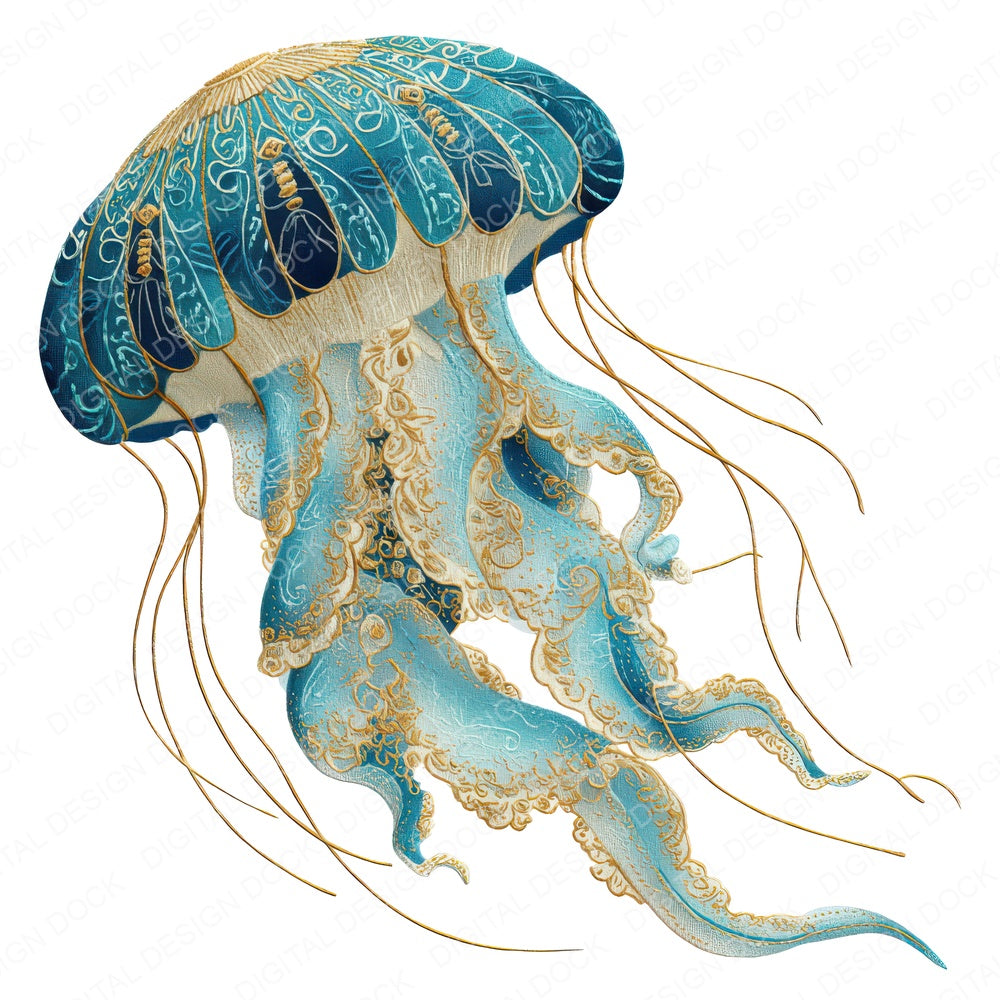 Fabric Jellyfish fussy cut sheet in US Letter format showing all 12 designs on one printable page