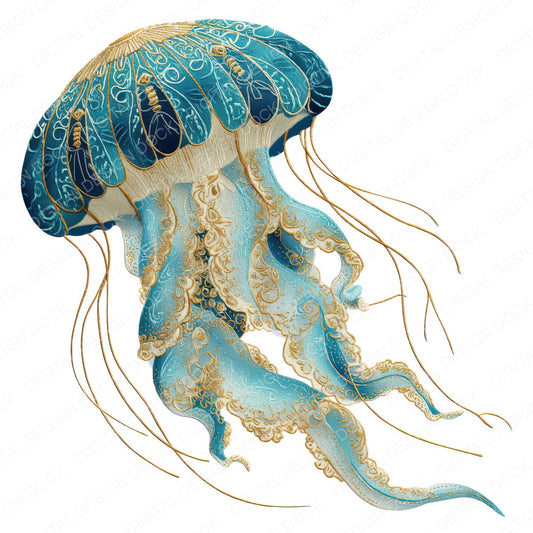 Fabric Jellyfish fussy cut sheet in US Letter format showing all 12 designs on one printable page
