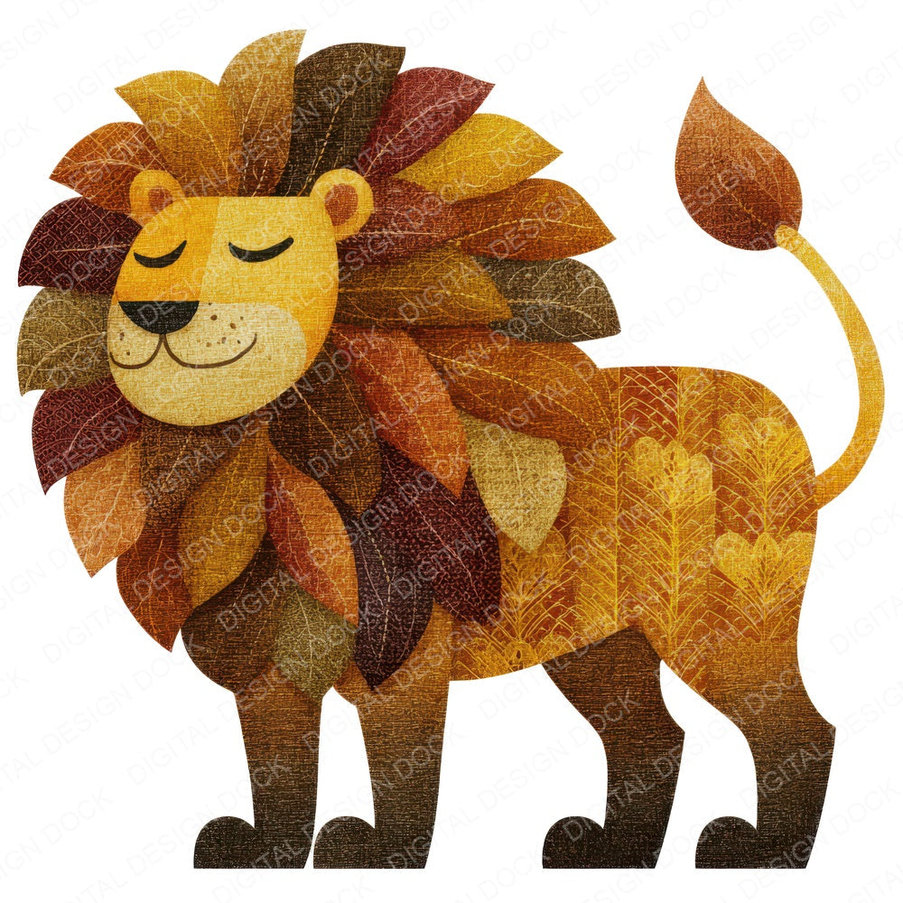Fabric Lion fussy cut sheet in US Letter format showing all 12 designs on one printable page