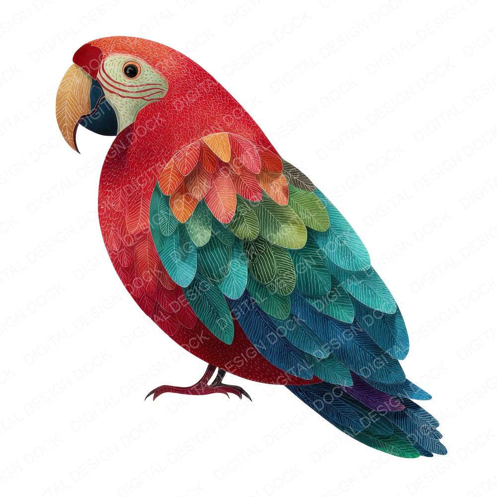 Fabric Parrot Bird fussy cut sheet in A4 format showing all 12 designs on one printable page