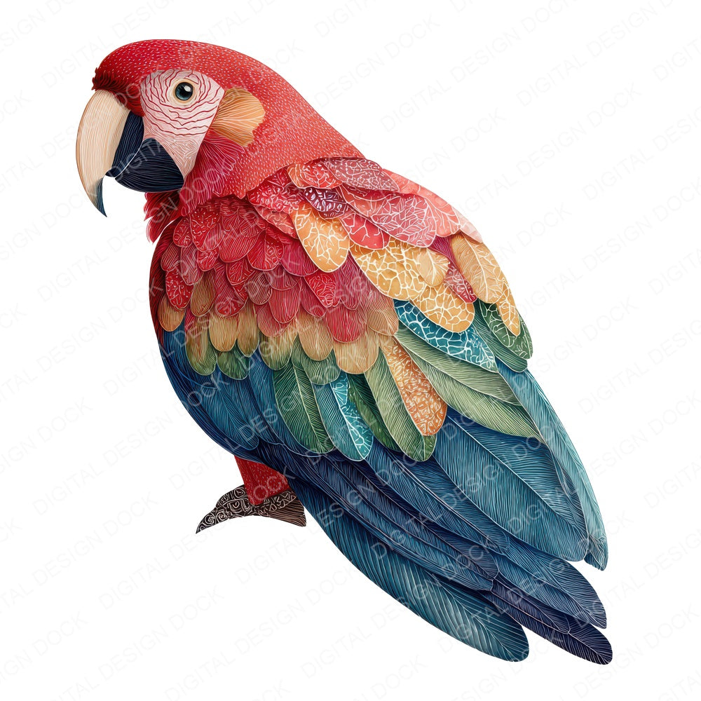 Fabric Parrot Bird fussy cut sheet in US Letter format showing all 12 designs on one printable page