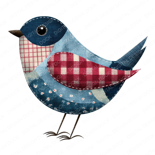 Fabric Patchwork Bird A fussy cut sheet in A4 format showing all 12 designs on one printable page
