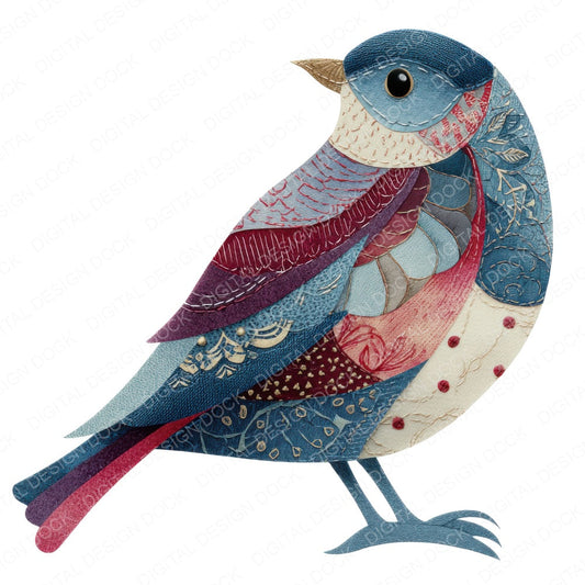 Fabric Patchwork Bird B fussy cut sheet in A4 format showing all 12 designs on one printable page
