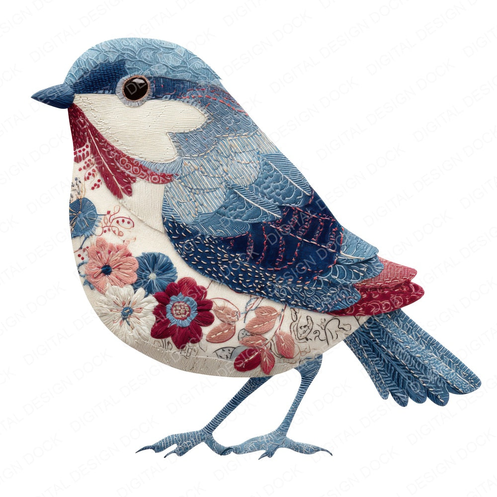 Fabric Patchwork Bird B fussy cut sheet in US Letter format showing all 12 designs on one printable page