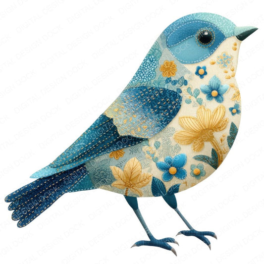 Fabric Patchwork Bluebird Clipart Set (DDD005234)