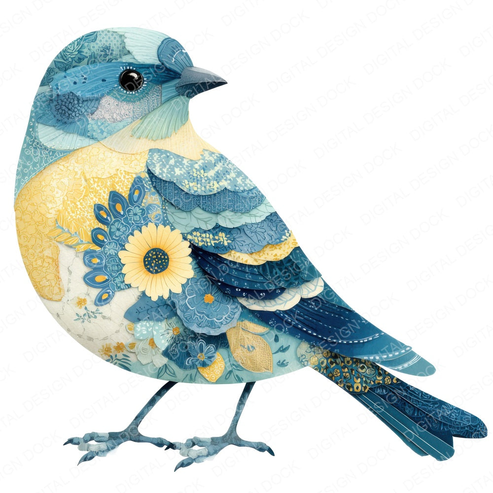 Fabric Patchwork Bluebird fussy cut sheet in US Letter format showing all 12 designs on one printable page