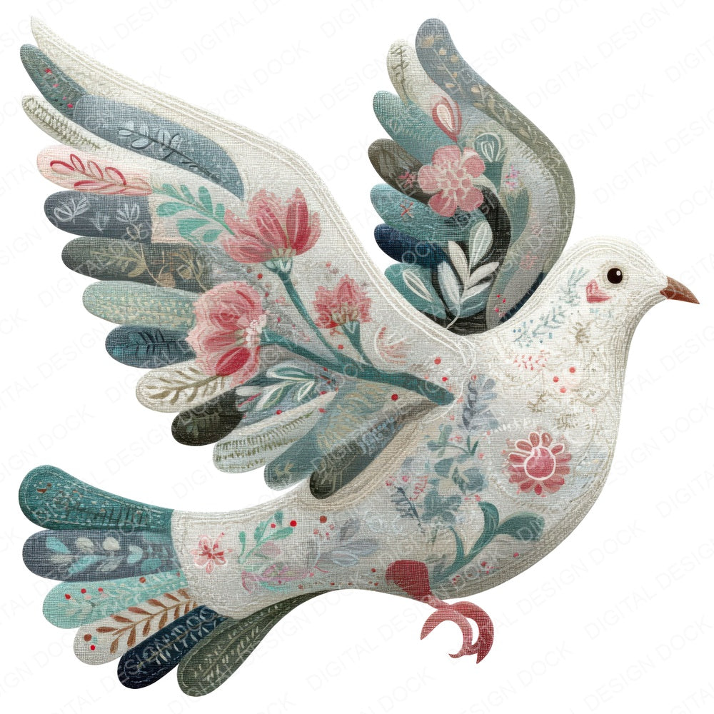 Fabric Patchwork Dove Branch fussy cut sheet in A4 format showing all 12 designs on one printable page