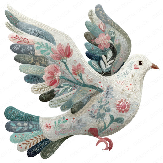 Fabric Patchwork Dove Branch fussy cut sheet in A4 format showing all 12 designs on one printable page