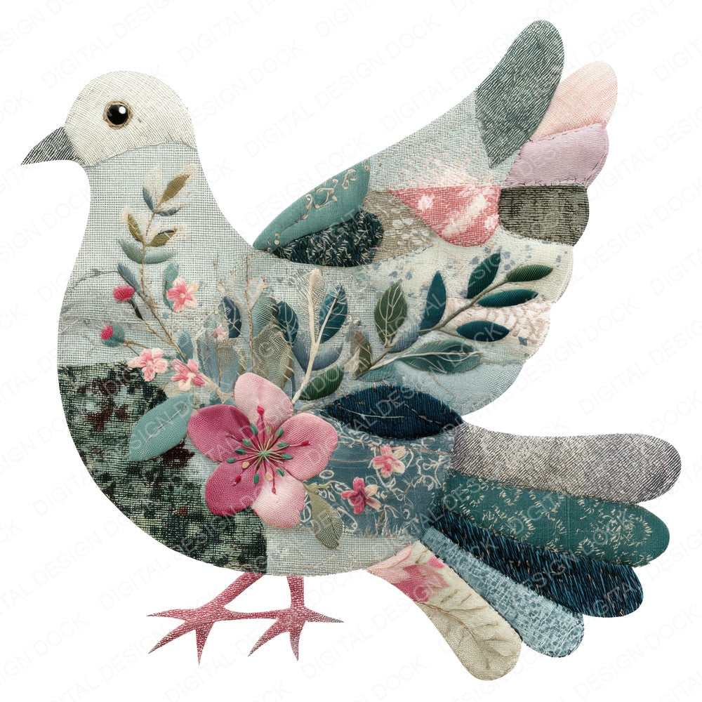 Fabric Patchwork Dove Branch fussy cut sheet in US Letter format showing all 12 designs on one printable page