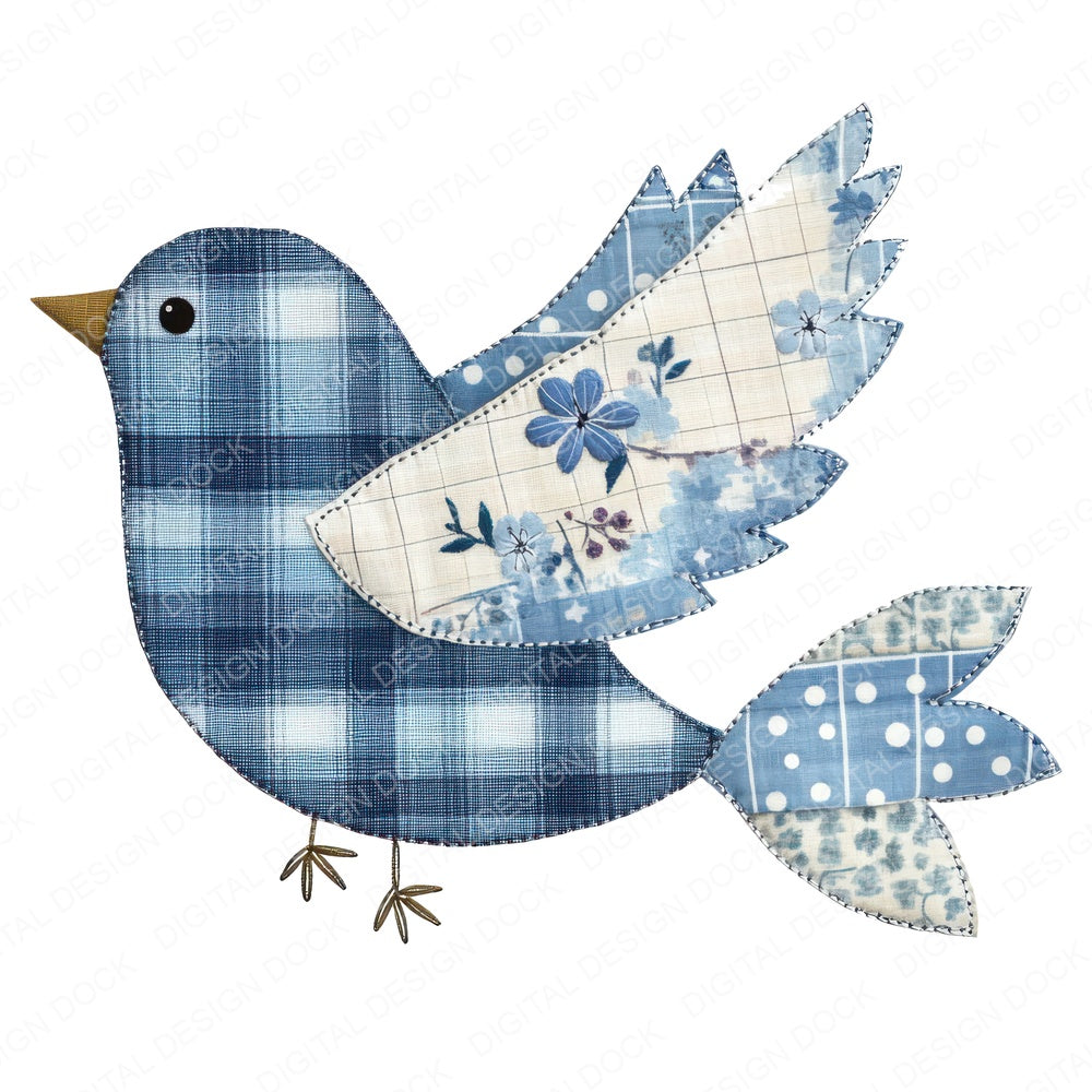 Fabric Patchwork Flying Bluebird fussy cut sheet in US Letter format showing all 12 designs on one printable page