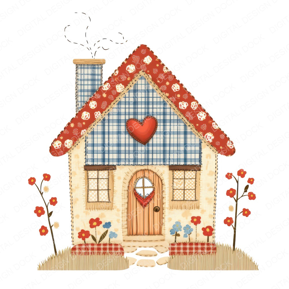 Fabric Patchwork House fussy cut sheet in A4 format showing all 12 designs on one printable page