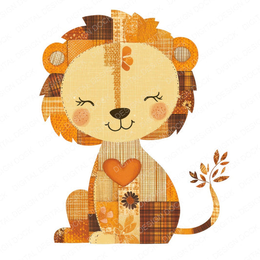 Fabric Patchwork Lion Cub fussy cut sheet in A4 format showing all 12 designs on one printable page
