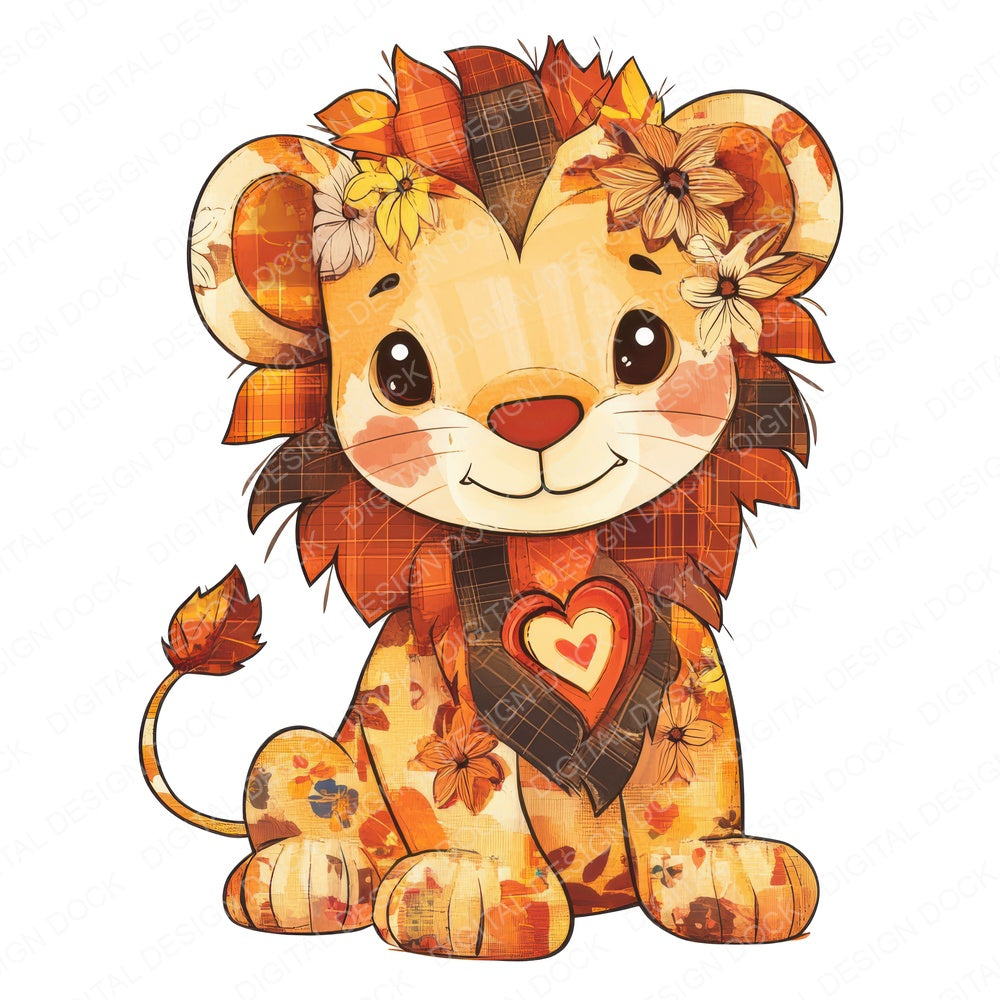 Fabric Patchwork Lion Cub fussy cut sheet in US Letter format showing all 12 designs on one printable page