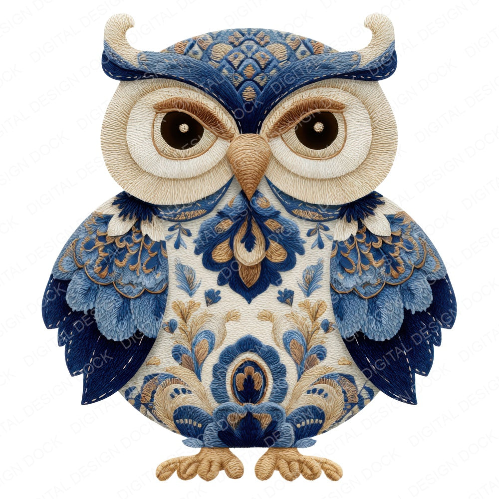 Fabric Patchwork Owl fussy cut sheet in US Letter format showing all 12 designs on one printable page