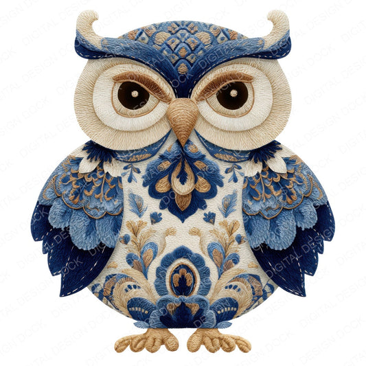 Fabric Patchwork Owl fussy cut sheet in US Letter format showing all 12 designs on one printable page